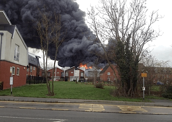 Liebherr warehouse goes up in flames