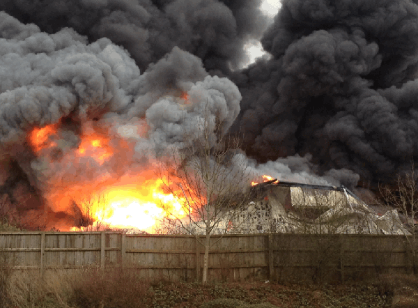 Liebherr UK warehouse on fire