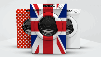 Ebac's new washing machine in various colours and patterns