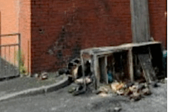 A burnt out Beko fridge freezer after it went on fire