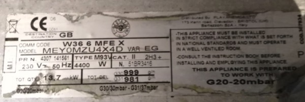 Bertazzoni rating plate