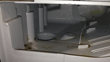Detergent drawer showing the hole where the water and soap goes