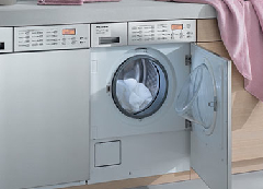 A built in washing machine that has the door as a part of the machine itself