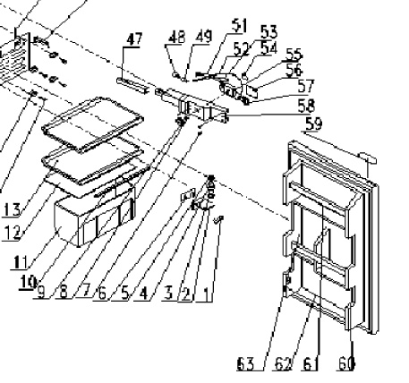 example of a spares diagram that shows the internal parts of a fridge