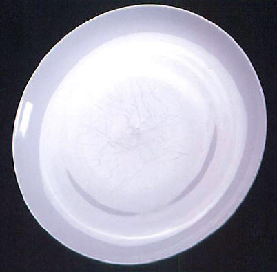 Typical mechanical scratching on a plate cleaned in a dishwasher