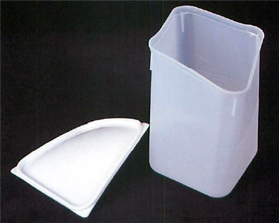 An example of a plastic storage tub distorted in a dishwasher