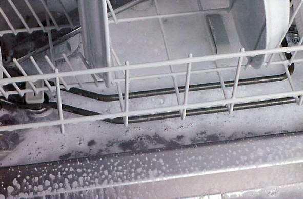 A dishwasher with too much foam in it causes problems