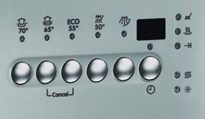 A more basic dishwasher control panel on a Zanussi dishwasher