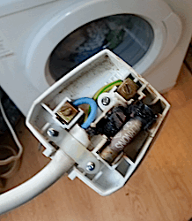A faulty plug such as this will cause your machine to trip the electrics!