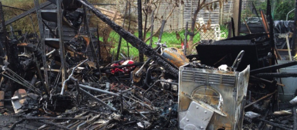 Garden shed burnt down, probably by the tumble dryer
