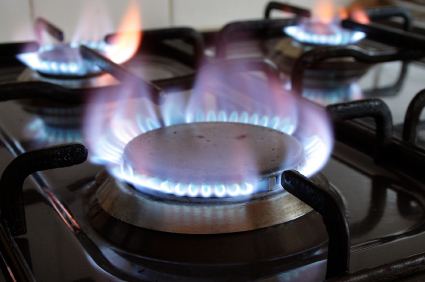 A gas hob burner in action