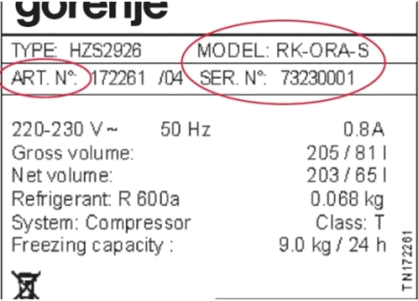 gorenje rating plate