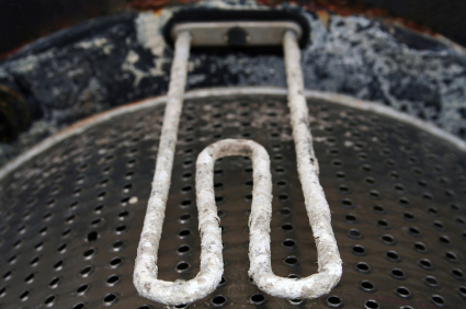 Limescale on a washing machine water heating element