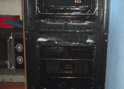 The end result of a fire in an oven