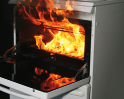 A grill pan on fire, the most common cooker fire