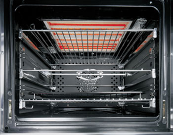 A cooker grill element glowing bright red