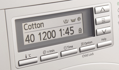 Washing machine display panel showing the estimated wash time