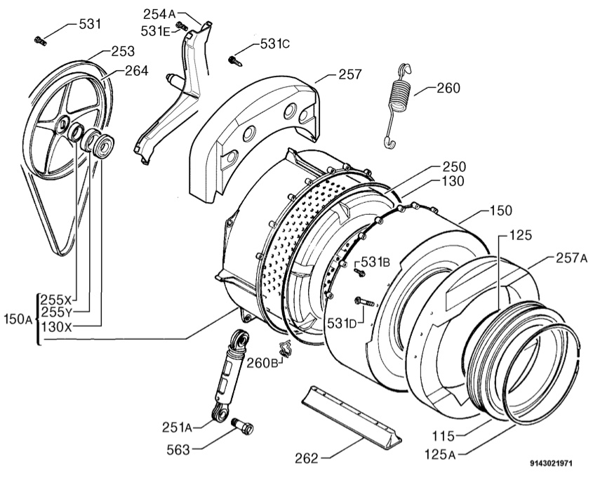 Zanussi washer dryer drum assembly