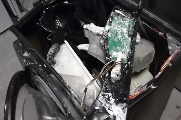 exploding candy washer machine presents danger to owners