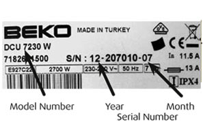 beko rating plate