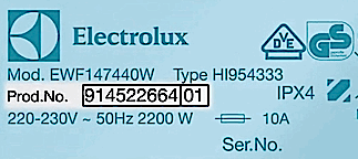 electrolux washing washing rating plate
