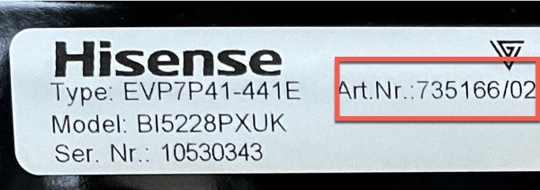 hisense oven rating plate