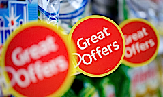 Soap powder shelf in a supermarket