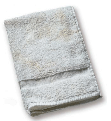 A towel that has turned grey after being washed in a washing machine