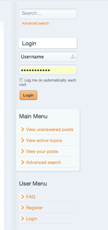 The appliance help and support forums login box