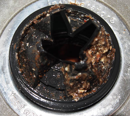 The dirt behind the feed guard on a waste disposal and yes it stinks!